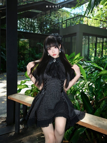 French Striped Cape A-Line Dress【s0000016938】