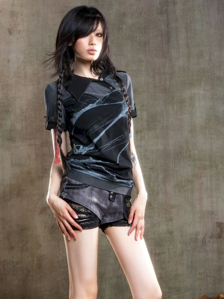 Lapel Short Sleeve Backless t-shirt【s0000012646】