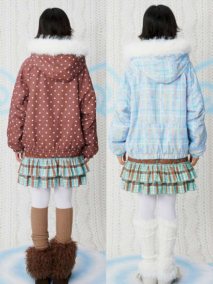 Print Blue Brown Hooded Cotton Suit【s0000014854】