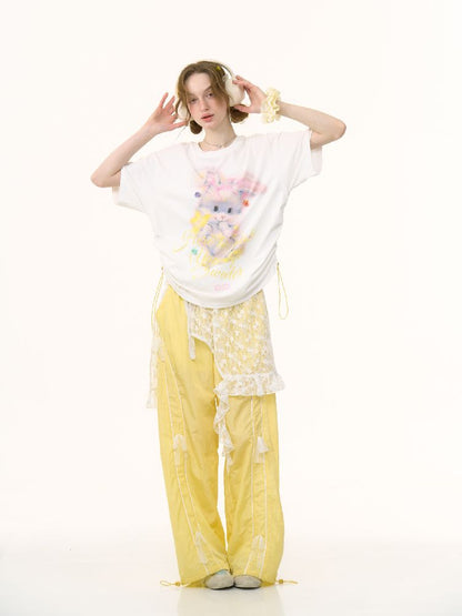 Wide-leg Straight Yellow Sports Casual Pants【s0000012239】