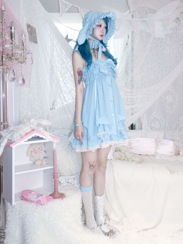 Rabbit ear polka dot bonnet hat【s0000012691】