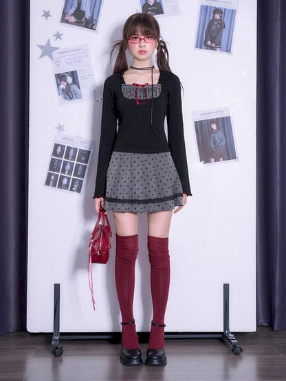 Red Sweetheart Patchwork Top【s0000011657】