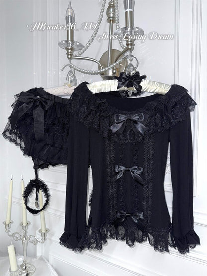 Multi-Layer Lace Bow Long Sleeve Shirt【s0000018533】