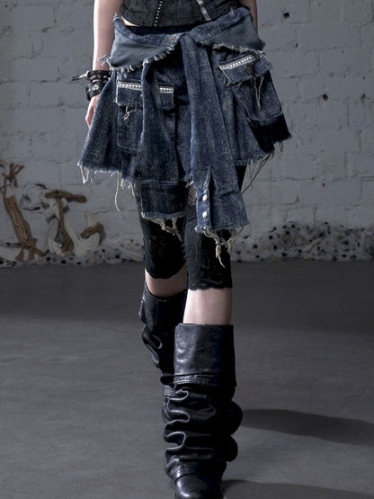 Hooded washed denim shirt dress skirt【s0000012784】