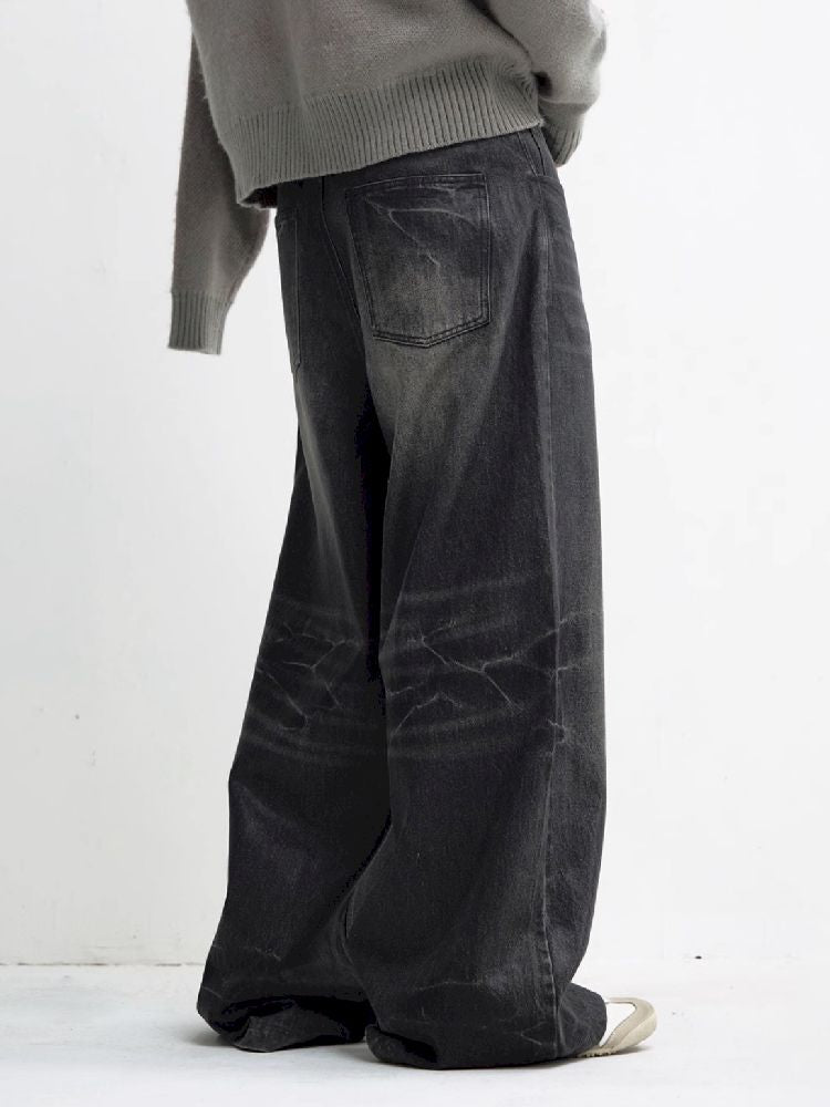 Washed Black Wide Leg Jeans [S0000010444]