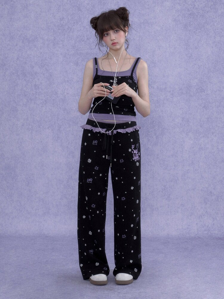 Black Purple Print Hollow Camisole【s0000016648】