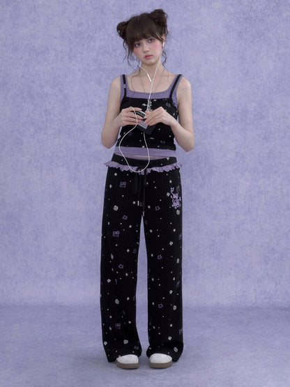 Black Purple Print Hollow Camisole【s0000016648】