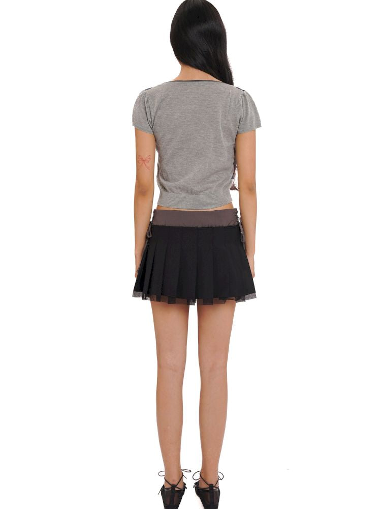 Bubble Sleeve Knit Short Sleeve Top【s0000013461】