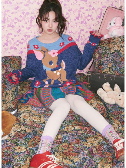 Navy Blue Off-white Fawn Sweater【s0000015025】