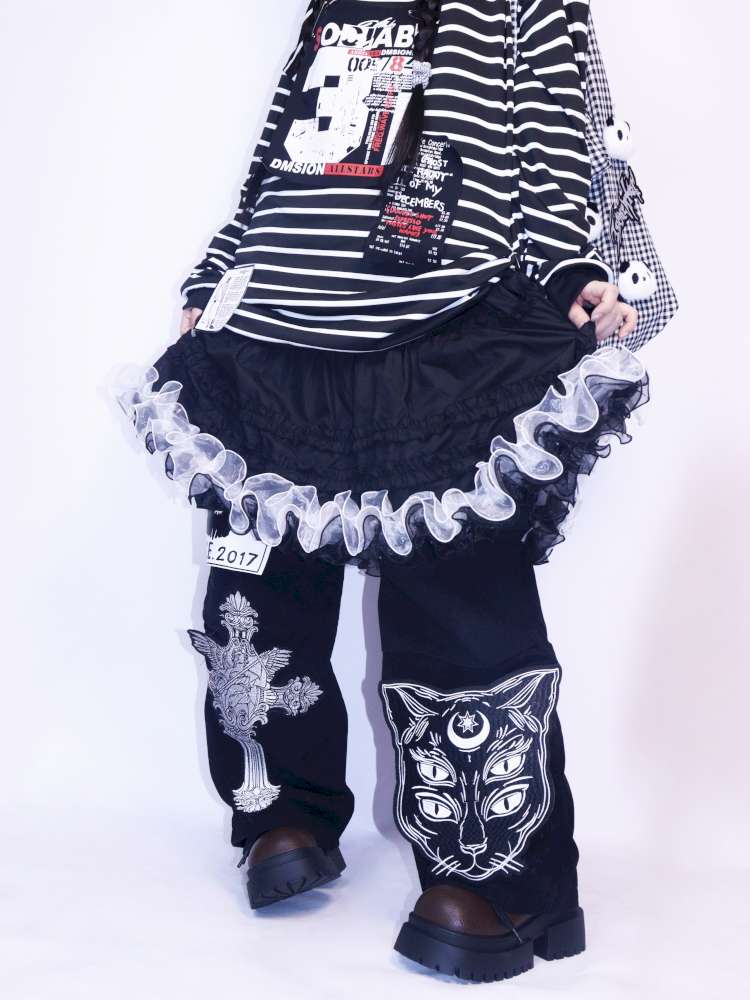 Y2K Punk Print Wide-Leg Jeans【s0000014627】