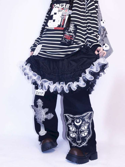 Y2K Punk Print Wide-Leg Jeans【s0000014627】