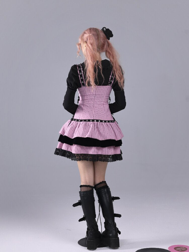Striped Black Velvet Singing Gown【s0000016220】