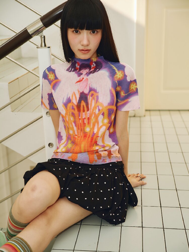 Star Volcano Pleated Stretch Top T-Shirt【s0000018696】