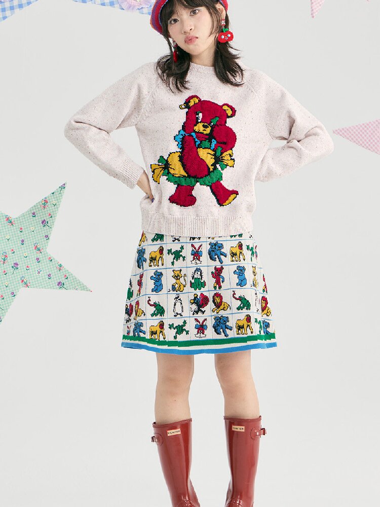 Colorful Mott Red Cartoon Bear Sweater【s0000019252】