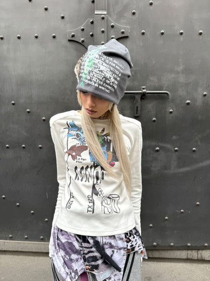 Printed Feather Two Color Knit Hat【s0000007658】