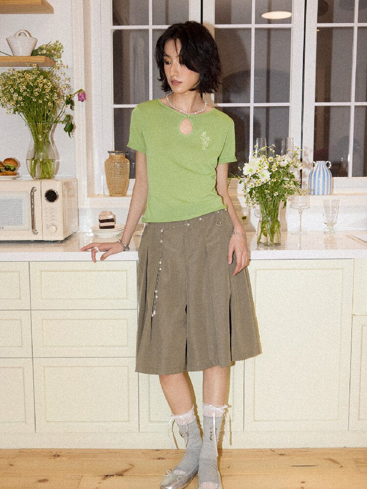 Flower Embroidery Cut Out Knit Tee【s0000016663】