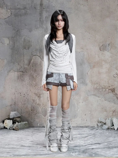 Asymmetrical faux two-piece long-sleeve knit top【s0000014134】