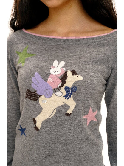 Lace Horse Rabbit Neckline Sweater【s0000016095】