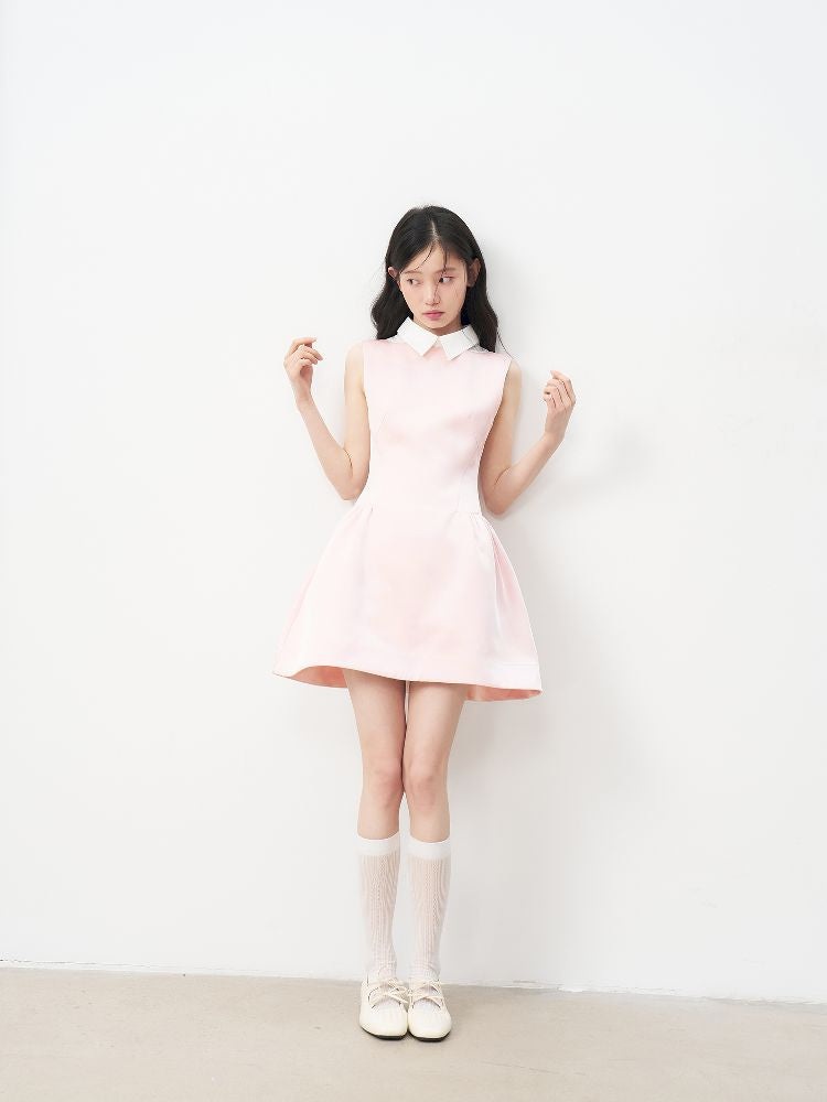 Pale Pink Glossy Satin Vest Dress【s0000011954】
