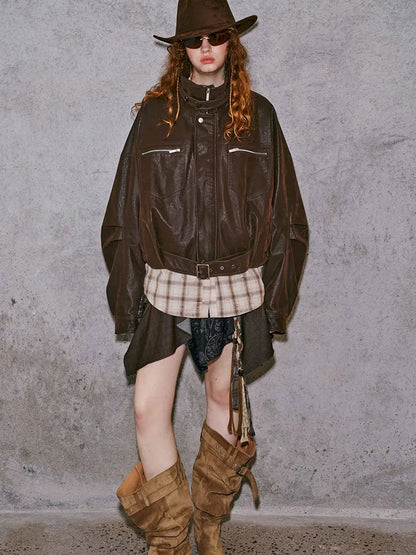 Stand Collar Motorcycle Leather Jacket【s0000014042】