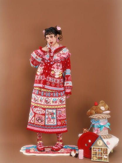 Red Fair Island Mink Knit Cardigan【s0000015591】