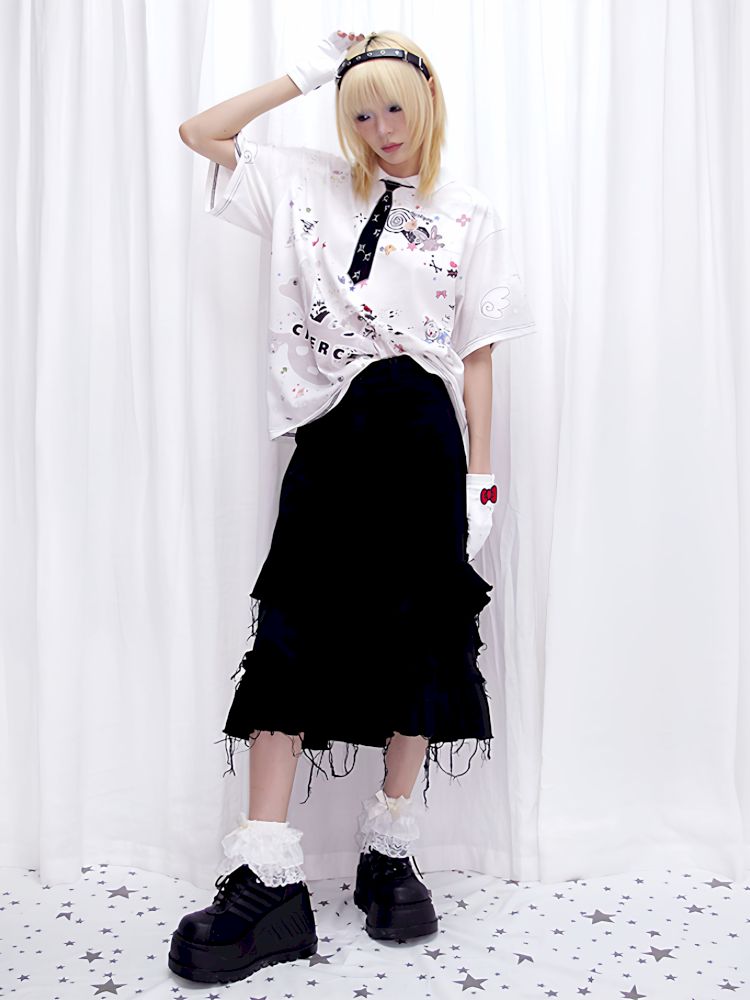 Sticker Print Embroidered Tie Polo Shirt【s0000013881】