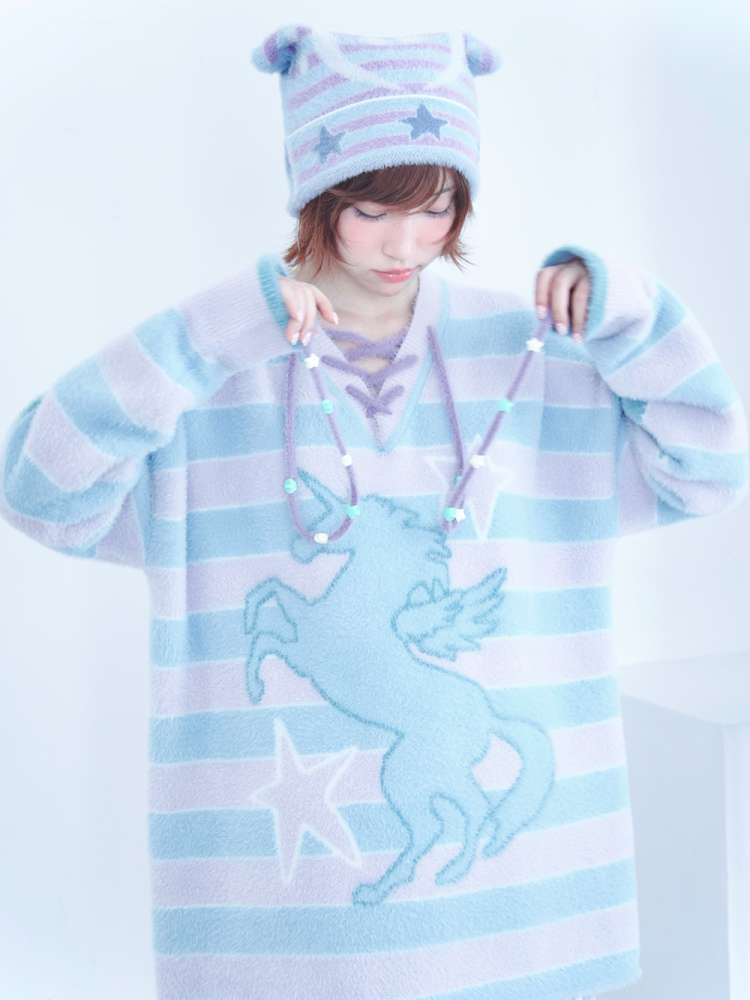 Dream Core Ghost Horse Knit V-Neck【s0000014687】