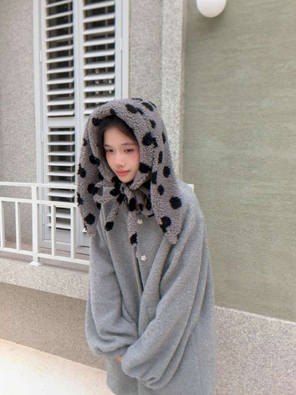 Polka Dot Shearling Rabbit Ear Hat【s0000014528】