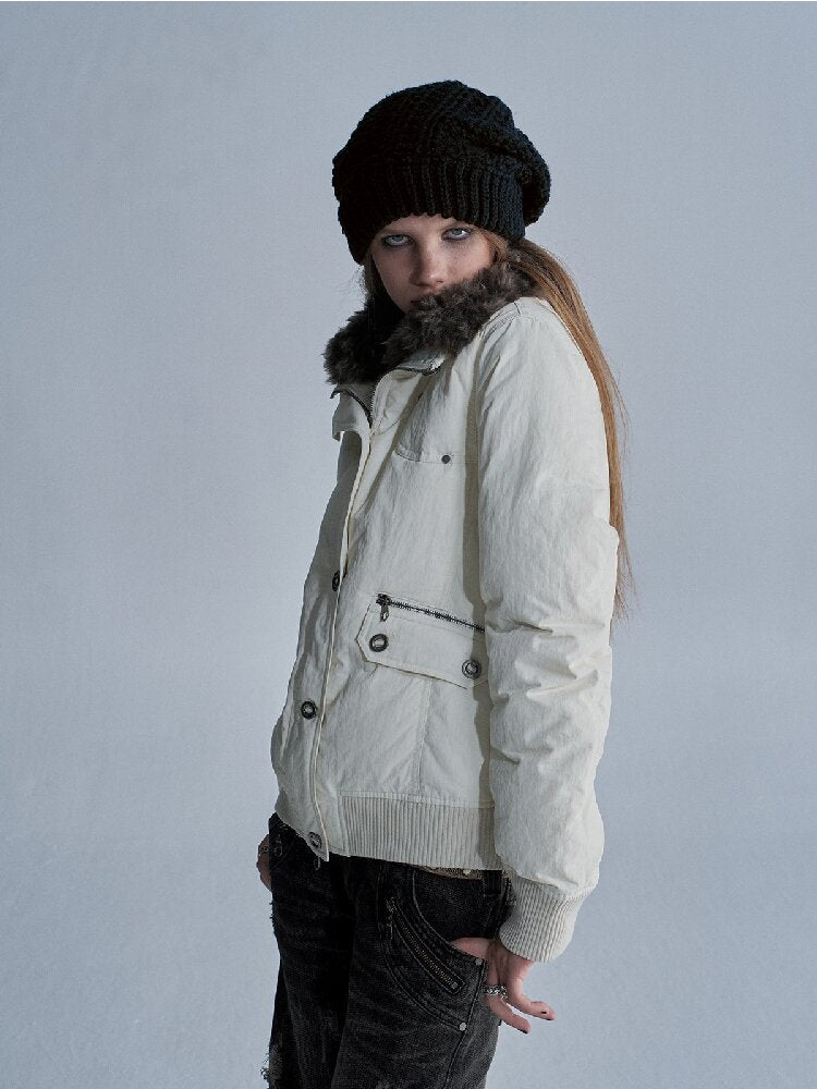 Studded Wool Collar Down Jacket【s0000019092】