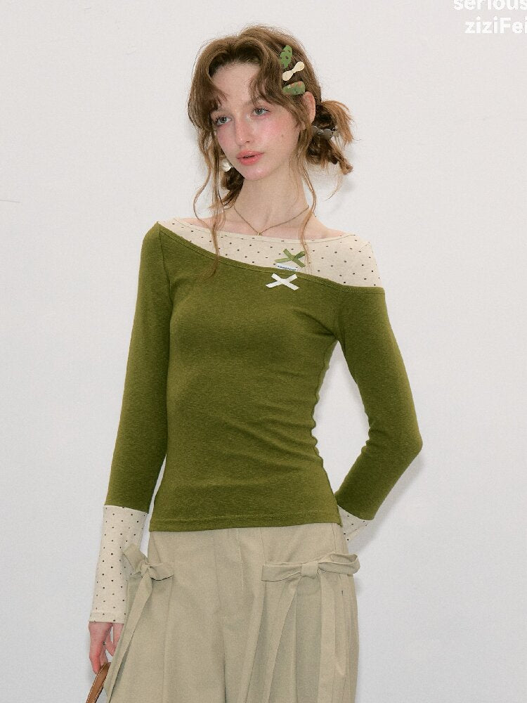 Polka Dot Patchwork Knit Top【s0000017891】
