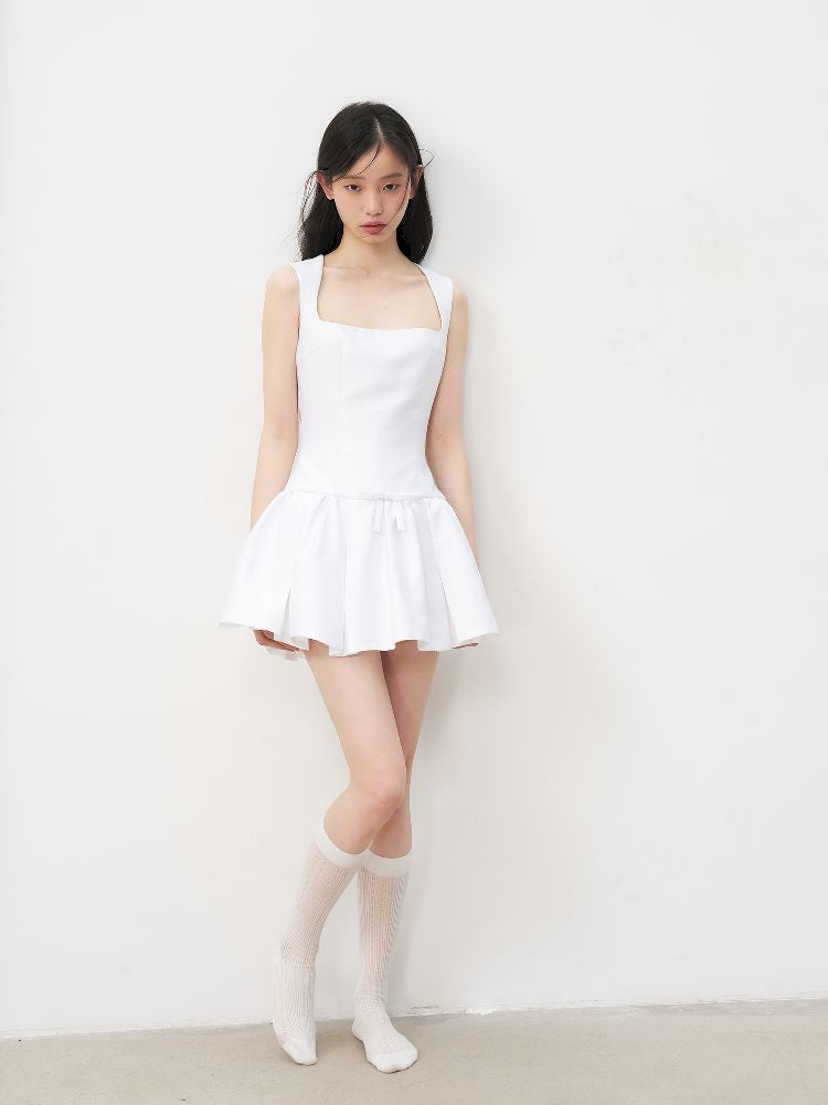 Bowknot Waisted A-line Puffy Short Dress【s0000011957】