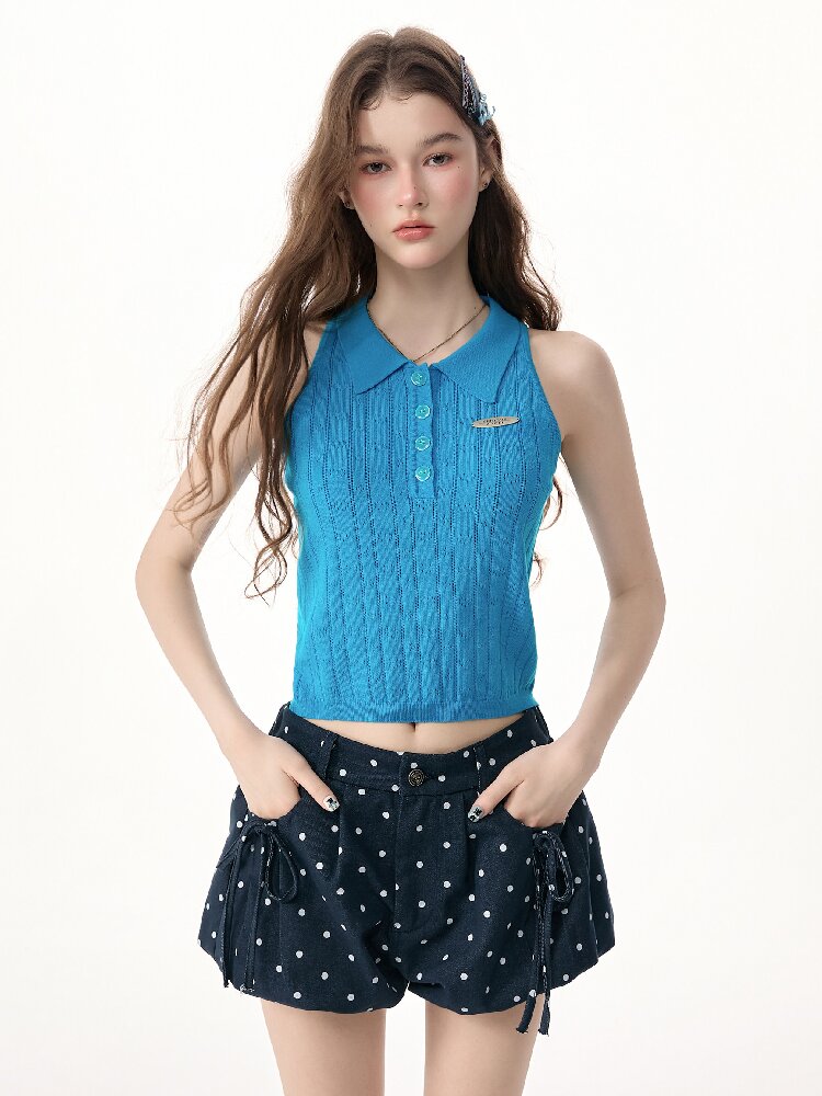 Bubble Halter Polo Knit Tank Top【s0000017256】