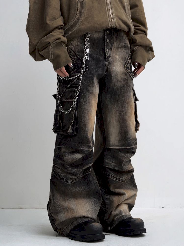 Button Folded Wide Leg Jeans【s0000011351】