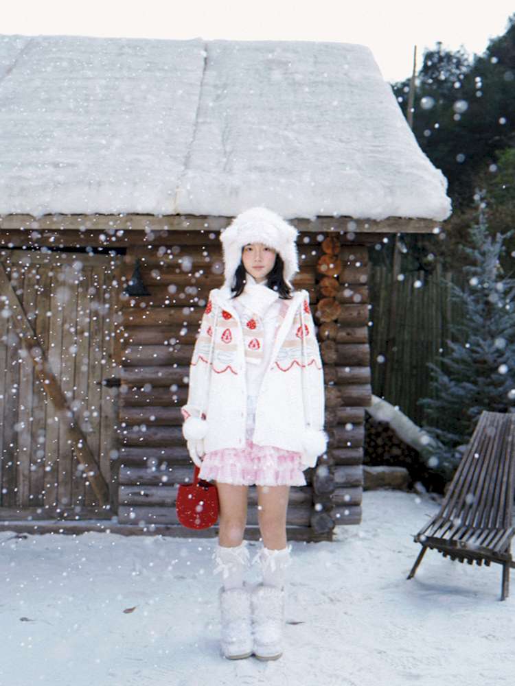 Strawberry Cake Jacquard Knit Scarf【s0000014943】