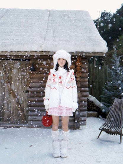 Strawberry Cake Jacquard Knit Scarf【s0000014943】