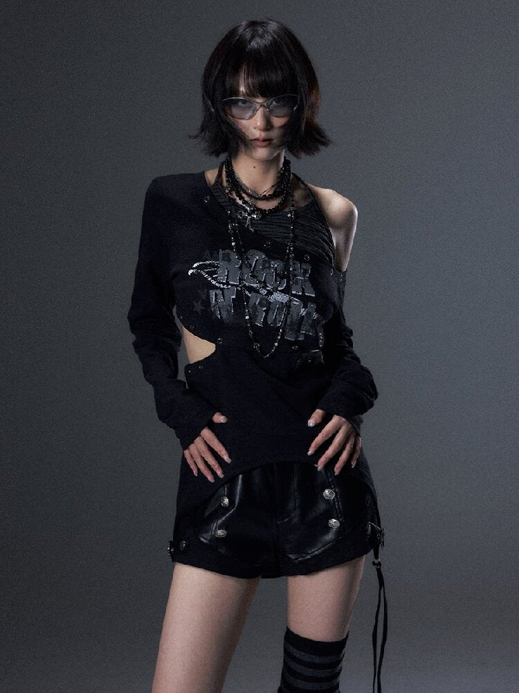 Punk Striped Halter Long-Sleeve T【s0000018003】