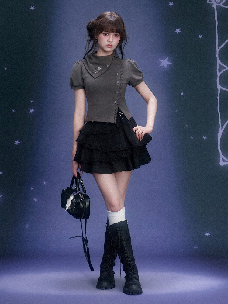 Diagonal Placket Stacked T-shirt【s0000015762】