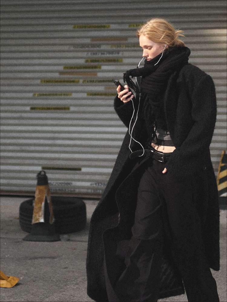 Black Woolen Loose Double-Breasted Coat【s0000014875】