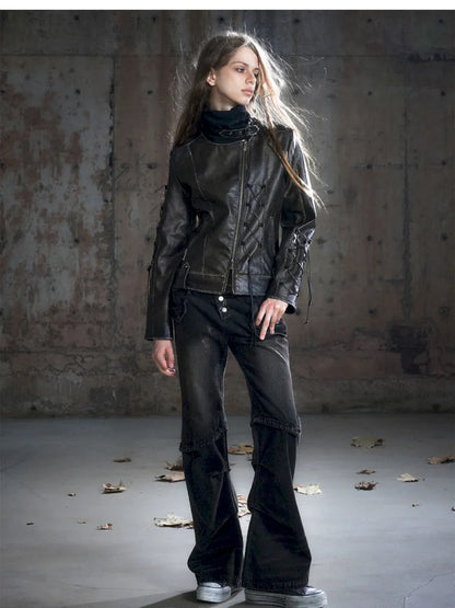 Strappy Slim-Fit Diagonal Zipper Coat【s0000013957】