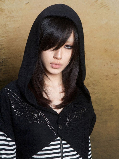 Wings Hot Rhinestone Hooded Short Tunic【s0000011818】