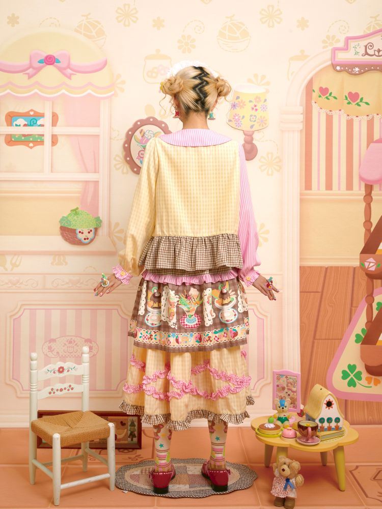 Dress Collar Design Pink Yellow Shirt【s0000013699】