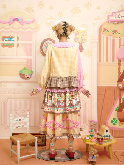 Dress Collar Design Pink Yellow Shirt【s0000013699】