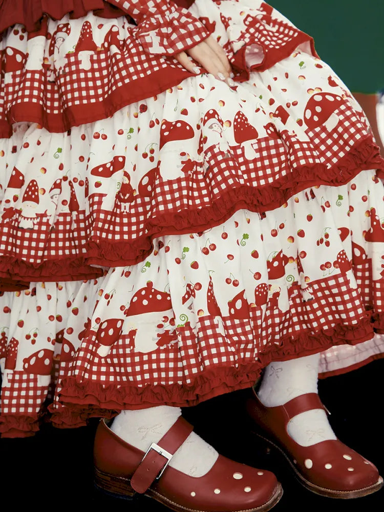 Multi-Layer Printed Red Checkered Cake Skirt【s0000013937】