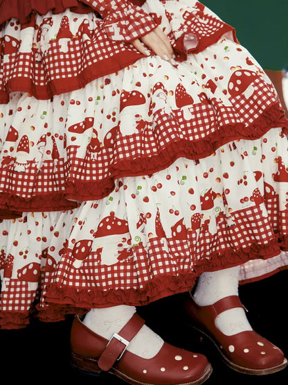 Multi-Layer Printed Red Checkered Cake Skirt【s0000013937】