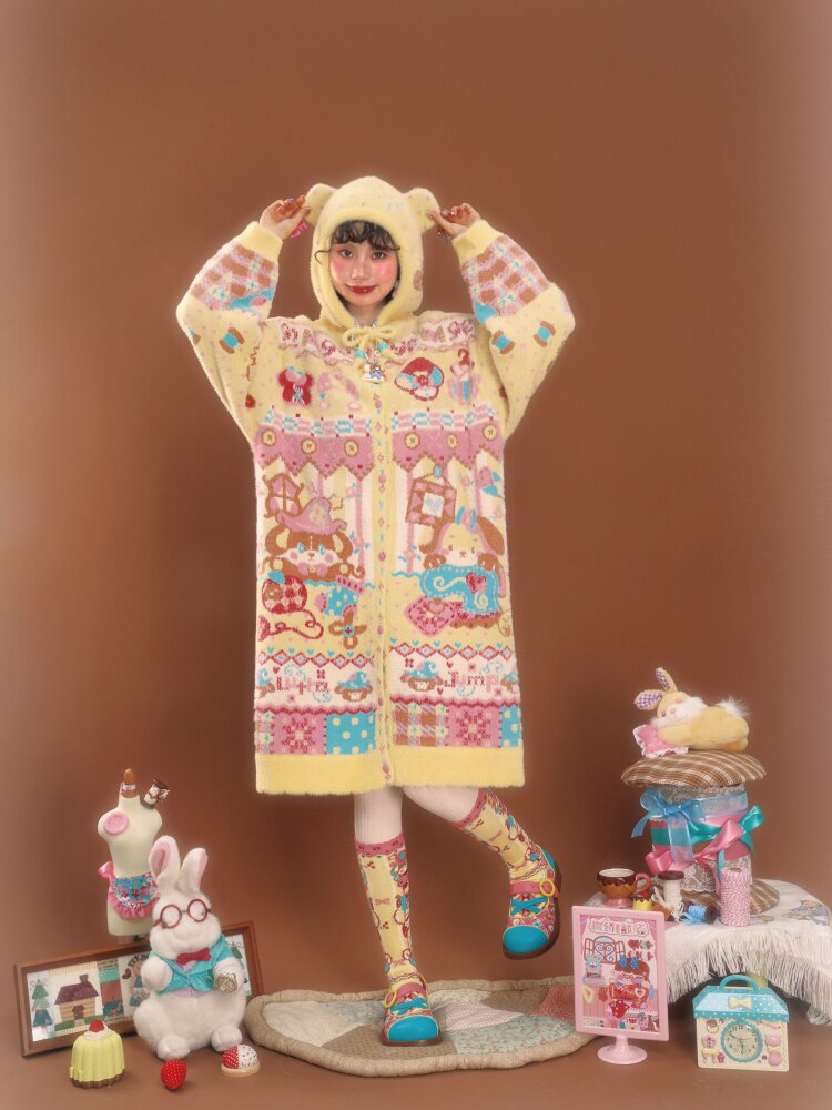 Yellow Imitation Mink Hooded Cardigan【s0000015588】