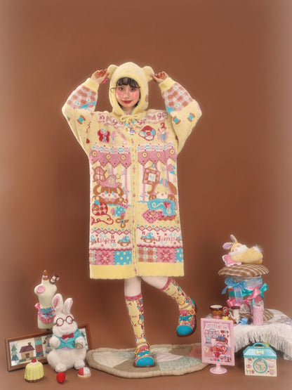 Yellow Imitation Mink Hooded Cardigan【s0000015588】