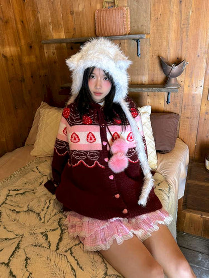 Strawberry Cake Fair Isle Knit Cardigan【s0000014944】