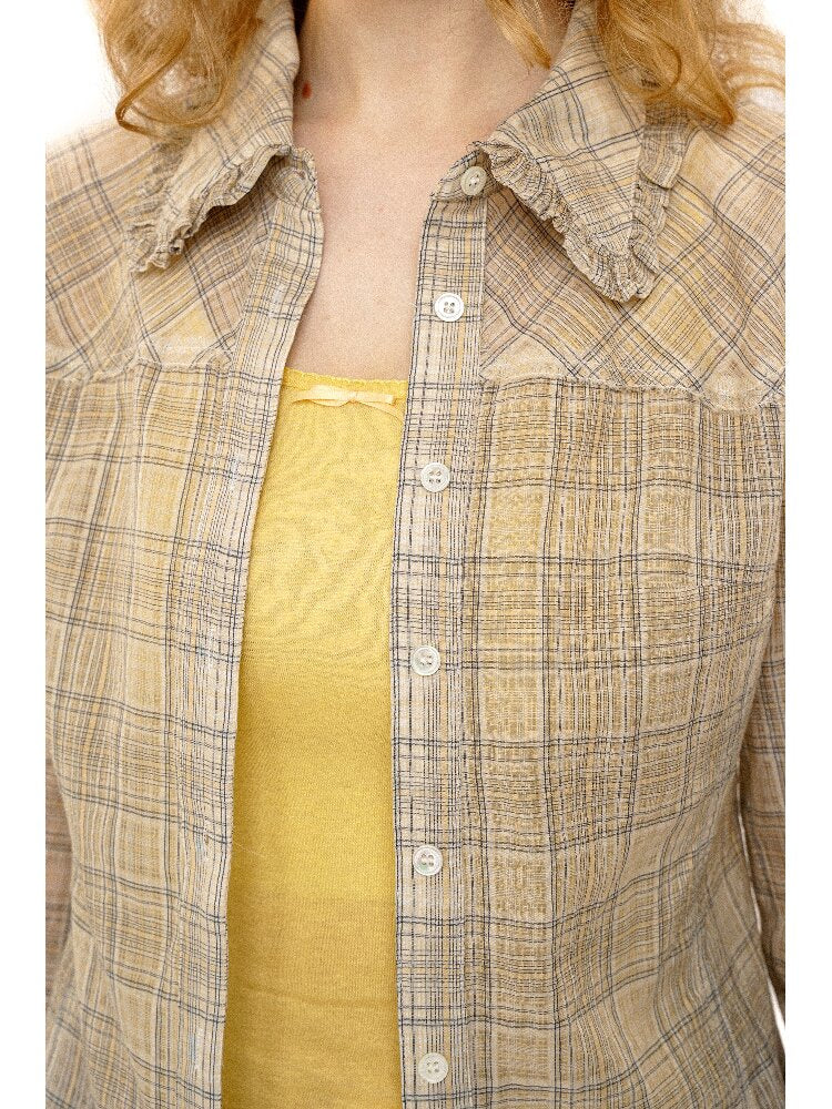 Slim Ruffled Sheer Check Shirt【s0000016141】