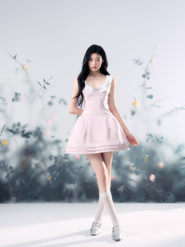 Satin Glossy U-Neck Puffy Dress【s0000015914】