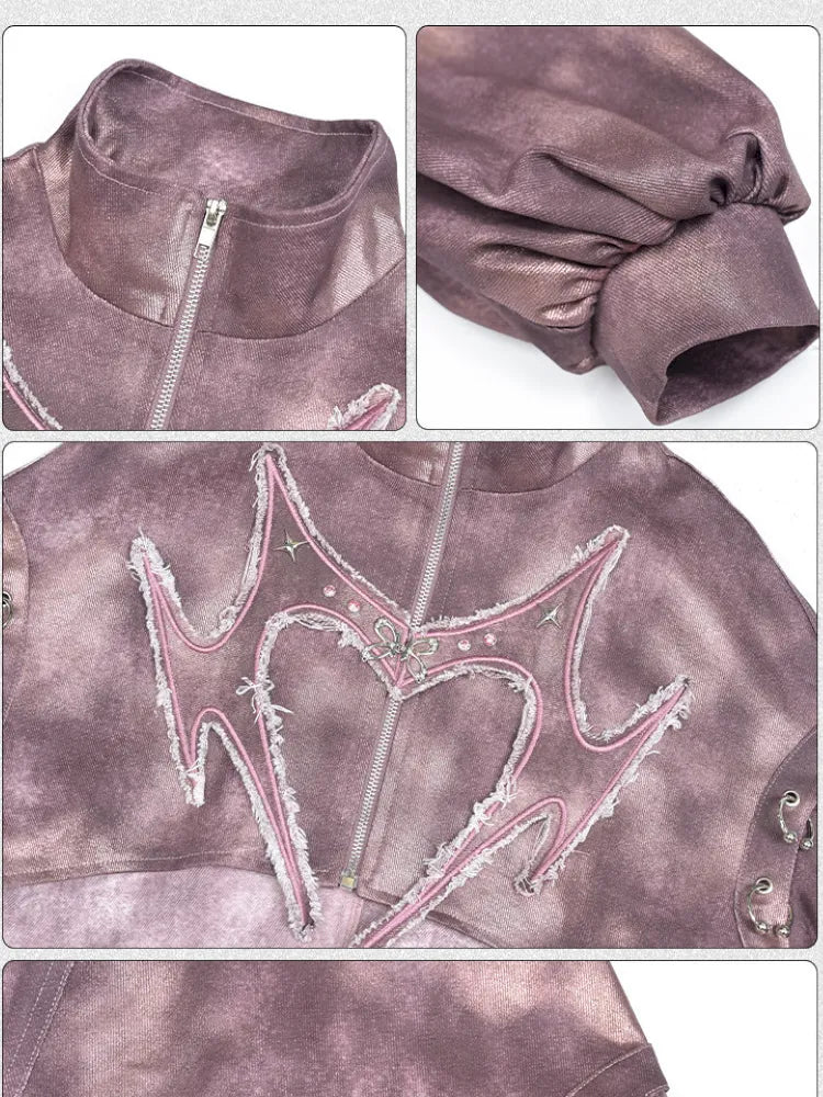 Embroidered Rivet Girl Punk Style Niche Short Denim Jacket【s0000014029】